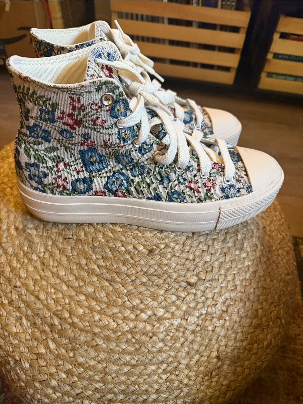 Converse High-Top Platform Floral Canvas Sneakers - Blue/Green/Red- worn once